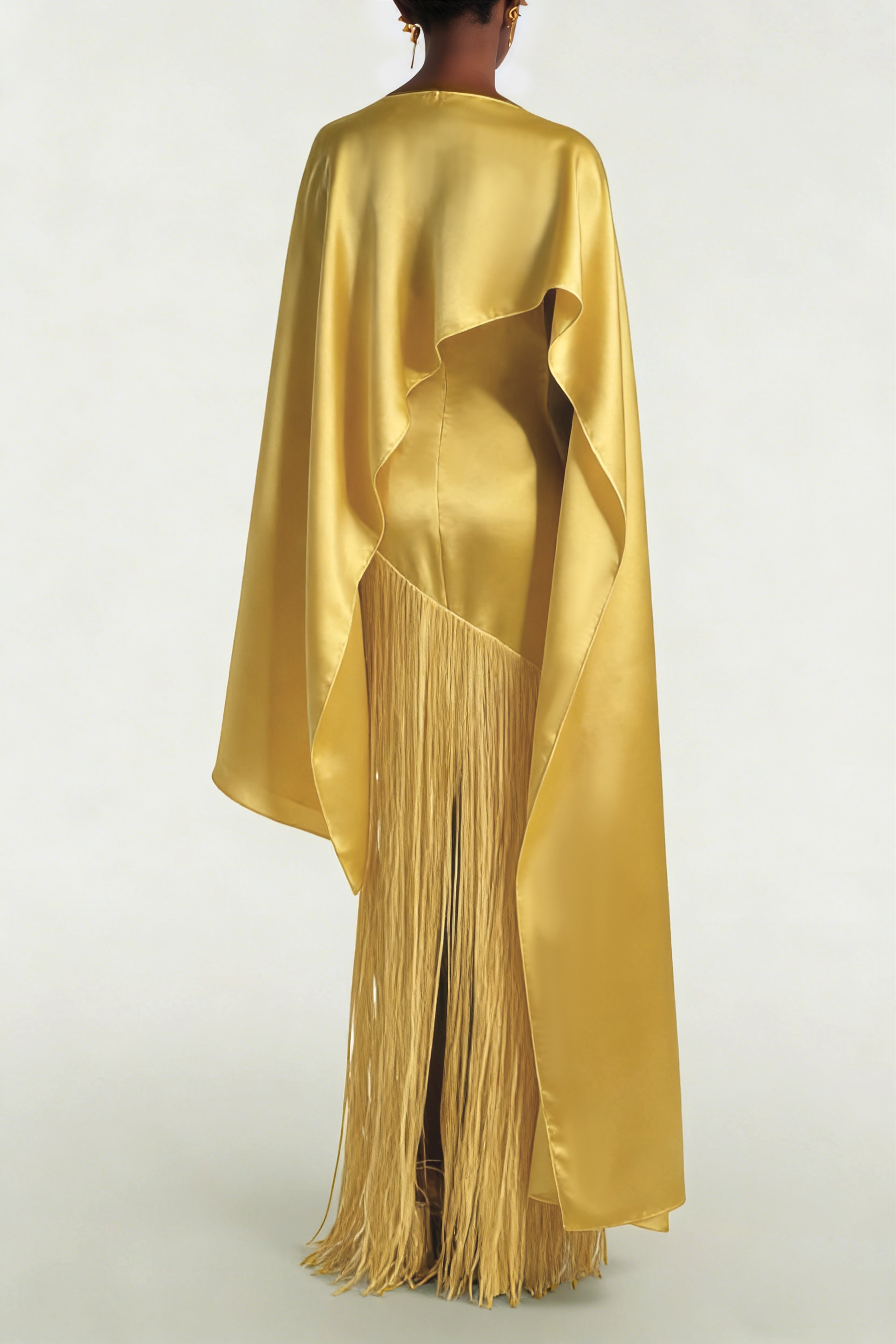 Cayetana Yellow Fringed Maxi Dress with Shawl Detail