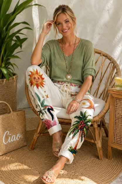Artistic Floral Print Jogger Pants | Boutique Women's Trousers