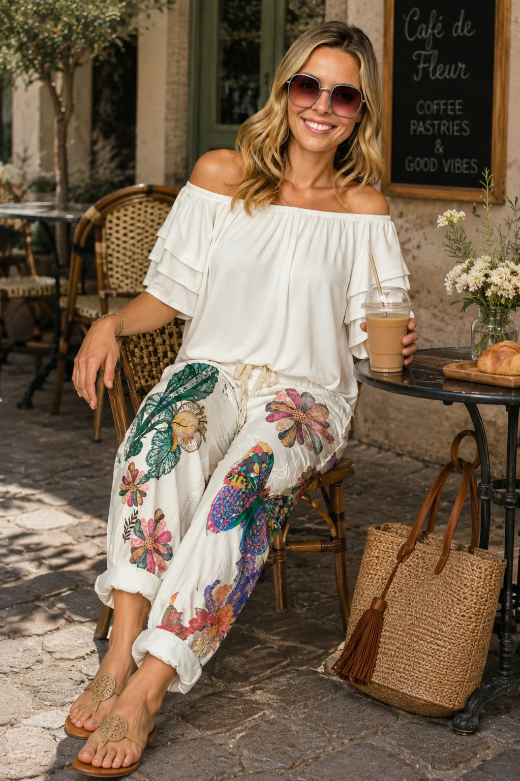 Artistic Floral Print Jogger Pants | Boutique Women's Trousers