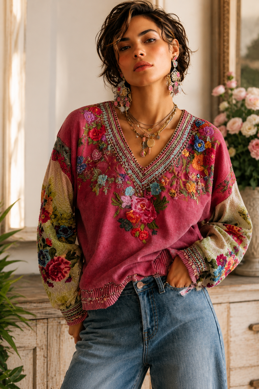 Plus Size Floral V-Neck Blouse for Women | Elegant Boutique Fashion Top