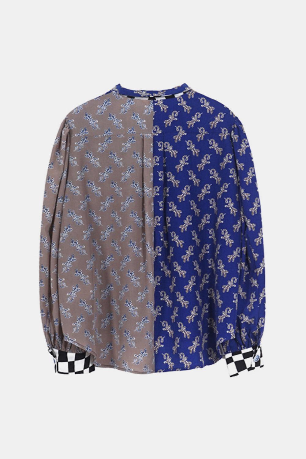 Blue Zone Planet | Checkered Frill Trim Pocket Puff Sleeve Shirt