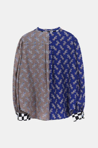 Blue Zone Planet | Checkered Frill Trim Pocket Puff Sleeve Shirt