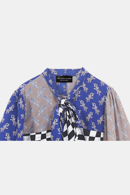 Blue Zone Planet | Checkered Frill Trim Pocket Puff Sleeve Shirt