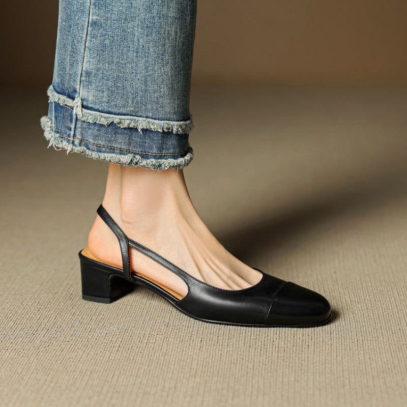 Chic Genuine Leather Slingback Heels