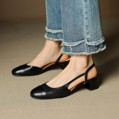 Chic Genuine Leather Slingback Heels