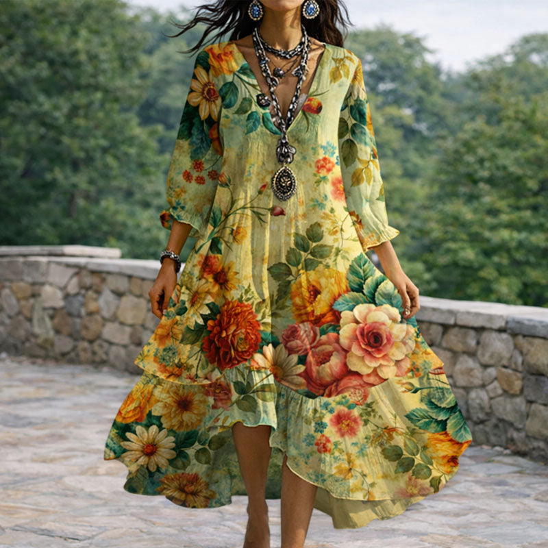 Chloe - Women's Boho Floral Dress with Layered Skirt