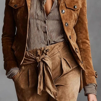 Classic Suede Button-Up Short Jacket