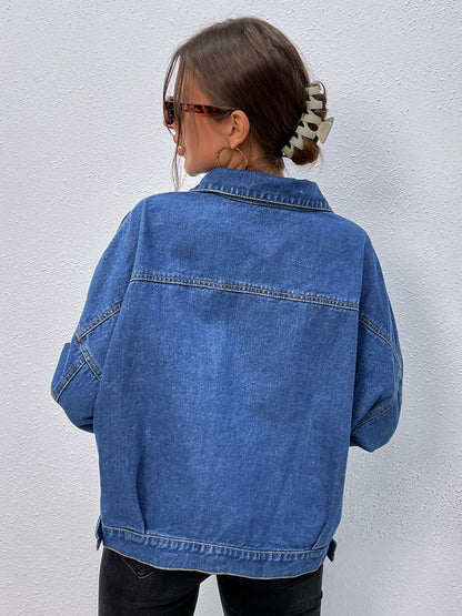 Bella's Collared Neck Dropped Shoulder Denim Jacket