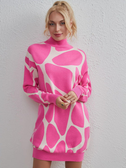 Blue Zone Planet | Contrast Mock Neck Sweater Dress