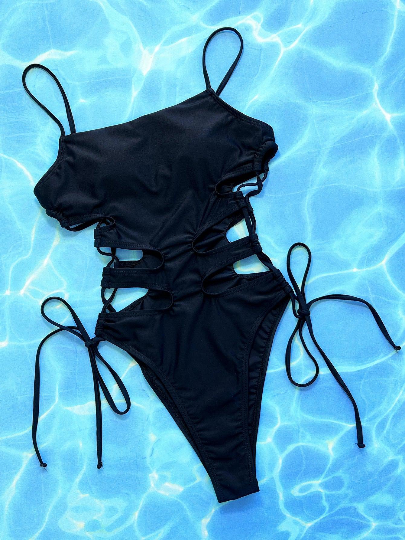 Blue Zone Planet | Lee's Cutout Lace-Up Spaghetti Strap One-Piece Swimsuit