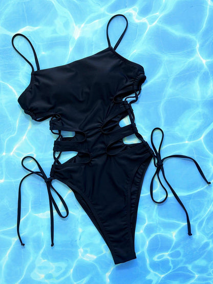 Blue Zone Planet | Lee's Cutout Lace-Up Spaghetti Strap One-Piece Swimsuit