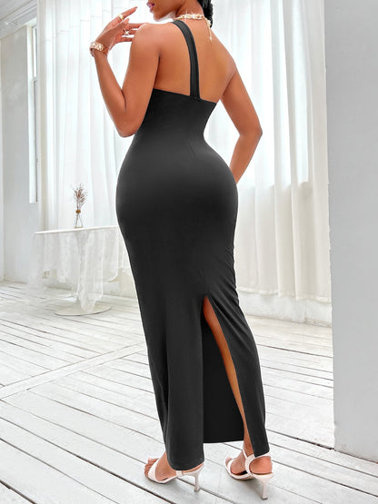 Blue Zone Planet | Cutout One-Shoulder Slit Maxi Dress
