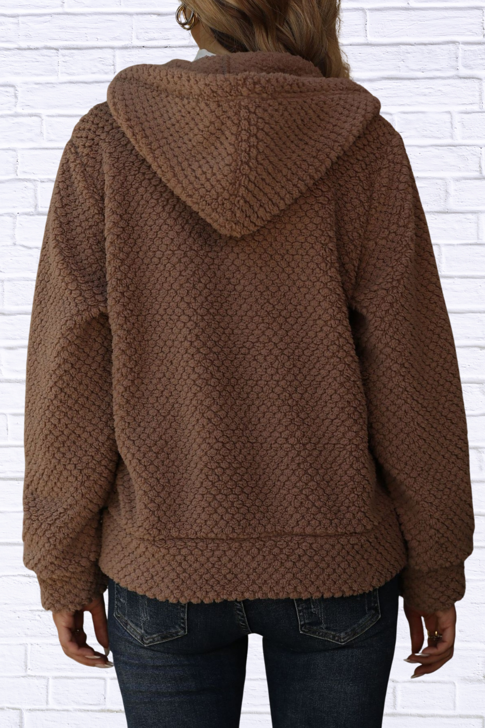 Textured Knit Zip-Up Hooded Outerwear