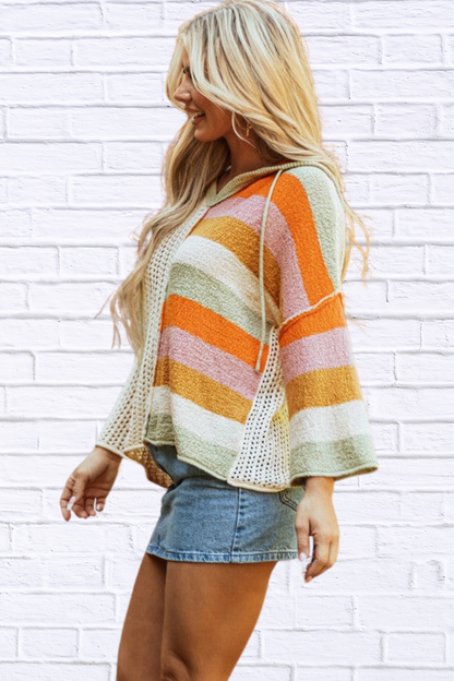 Harper Oversized Colorblock V Neck Hooded Sweater