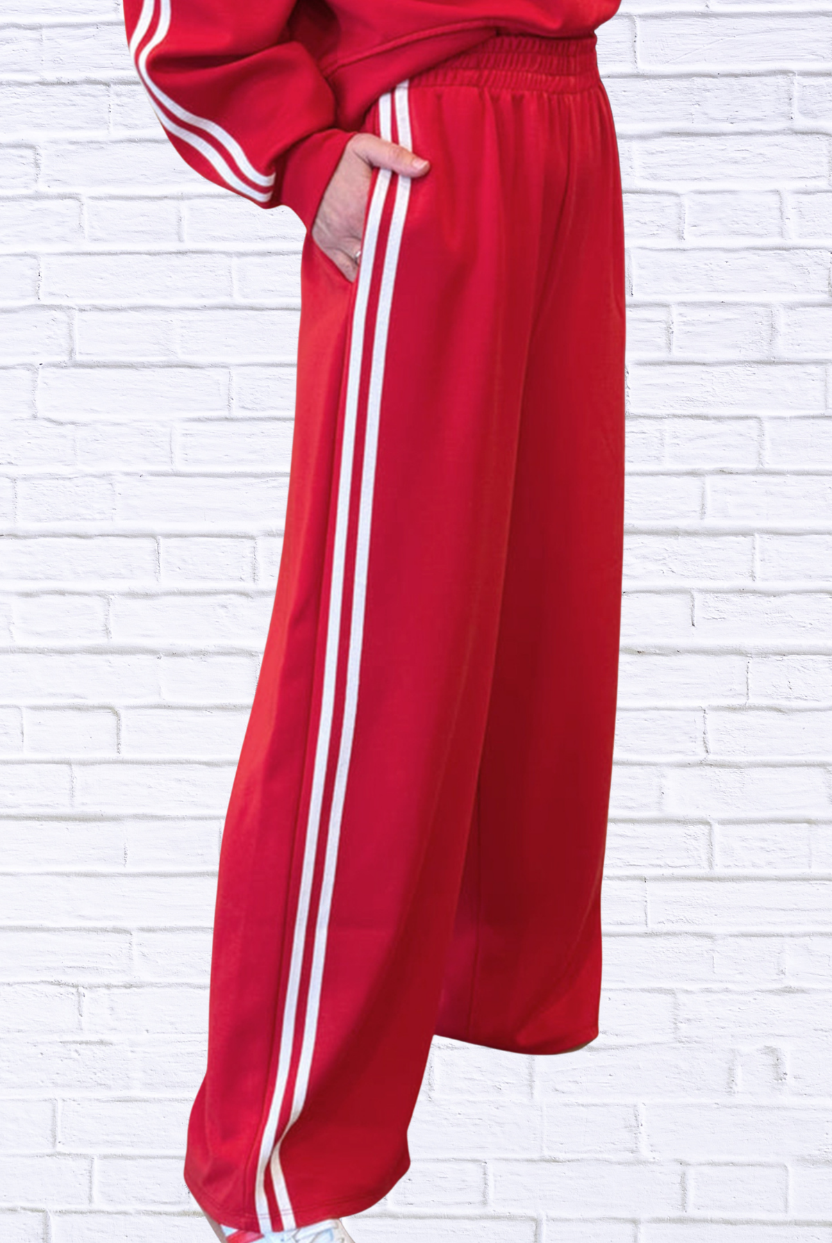 Striped Detail Crewneck Top and Elastic Sweatpants 2pcs Set