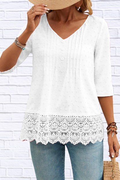 Lace Hem V-Neck Blouse