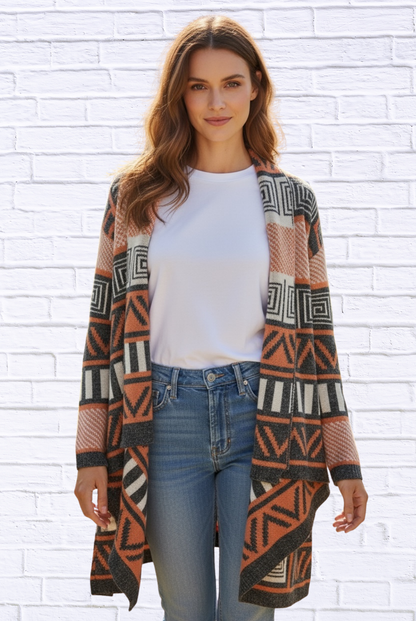 Printed Shawl Cardigan with Fringed Hem – Cozy, Stylish, and Perfect for Layering!