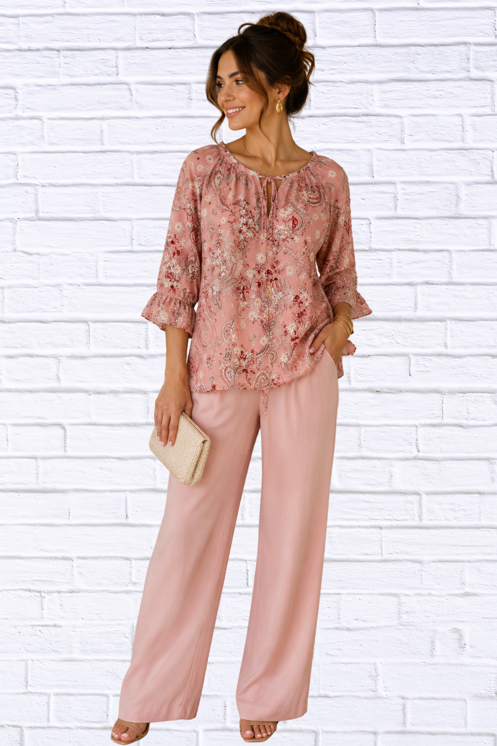 Blush Paisley Floral Blouse for Women | Boutique Top