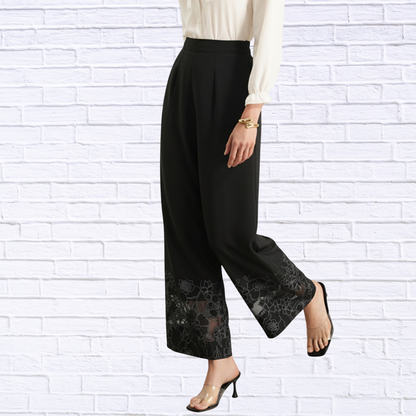 Floral Lace Hem Wide Leg Pants