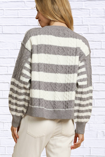 Umgee Cable-Knit Stripe Button-Up Cardigan