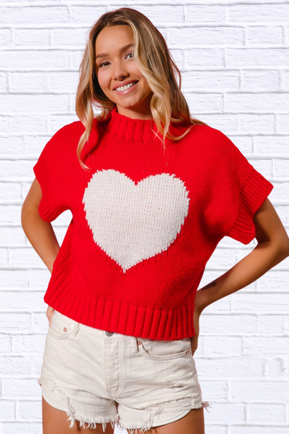 BiBi Rib Banded Heart Pattern Valentines Sweater