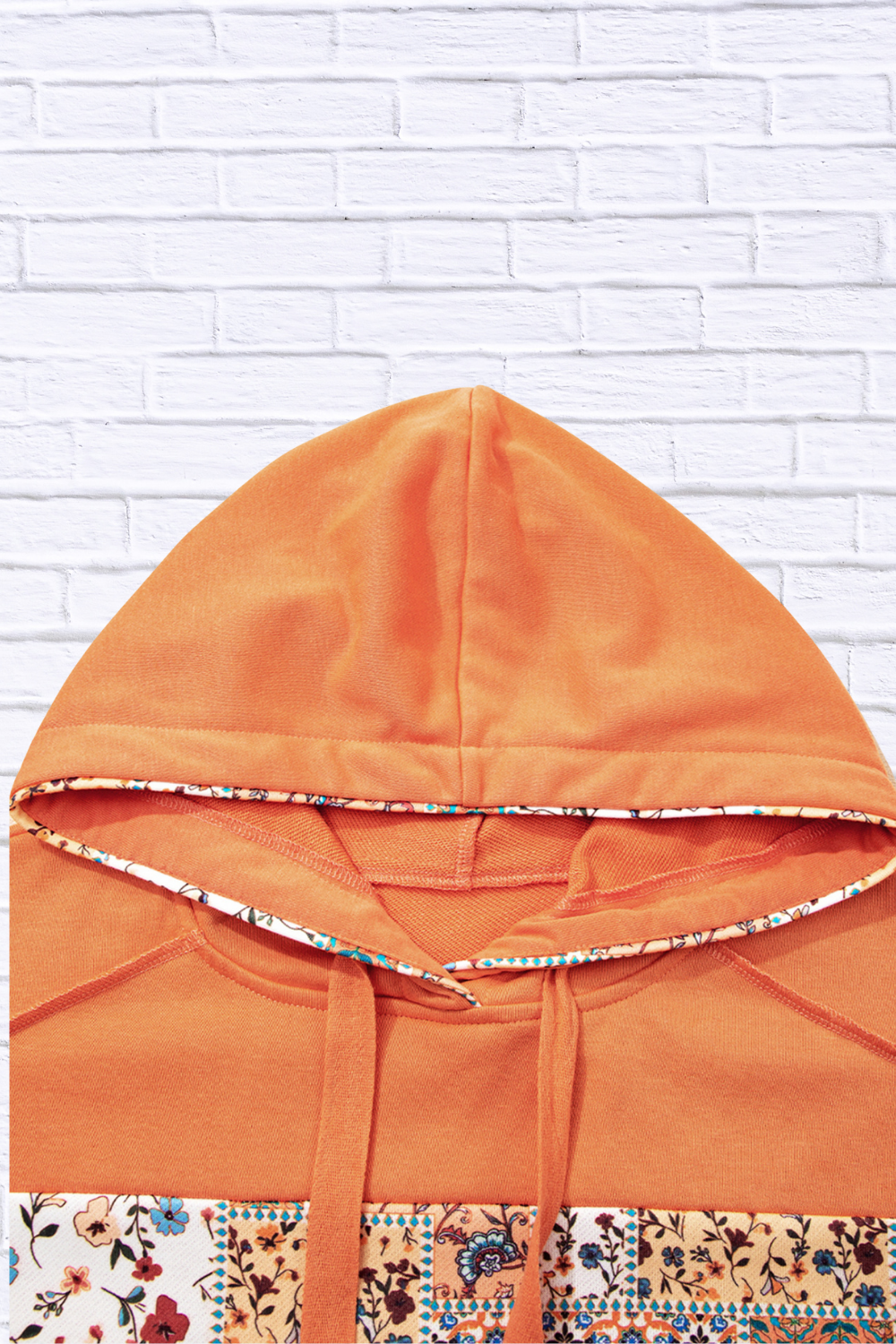 Floral Patchwork Hoodie with Drawstring