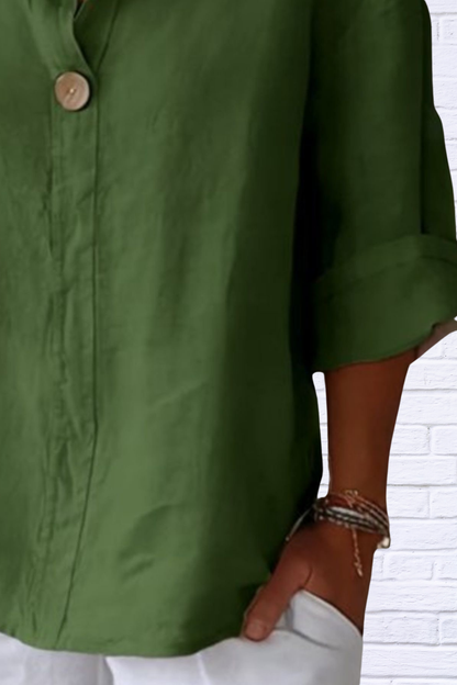 Full Size Linen Blend Notched Blouse Plus Size