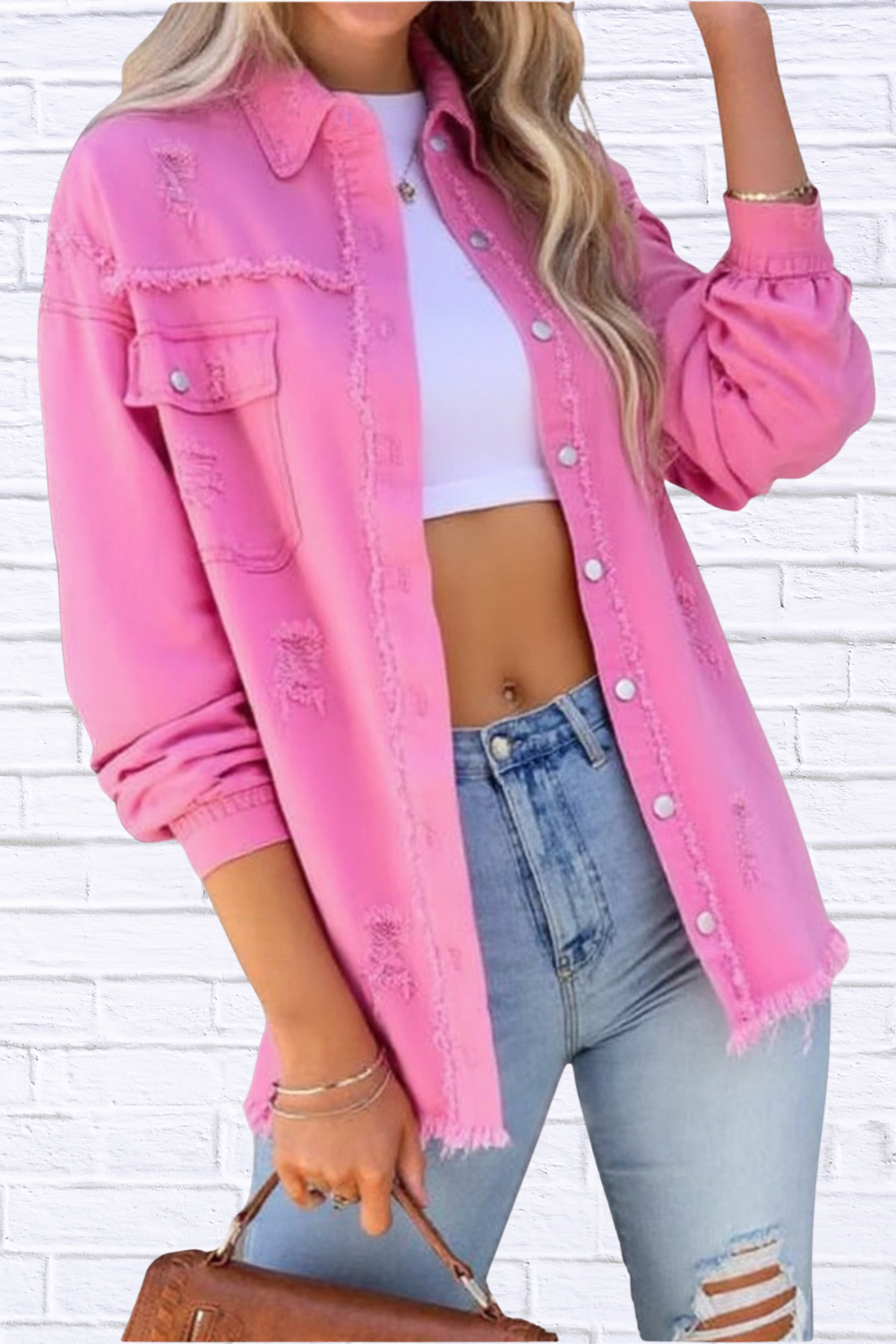 Distressed Denim Jacket with Frayed Edges
