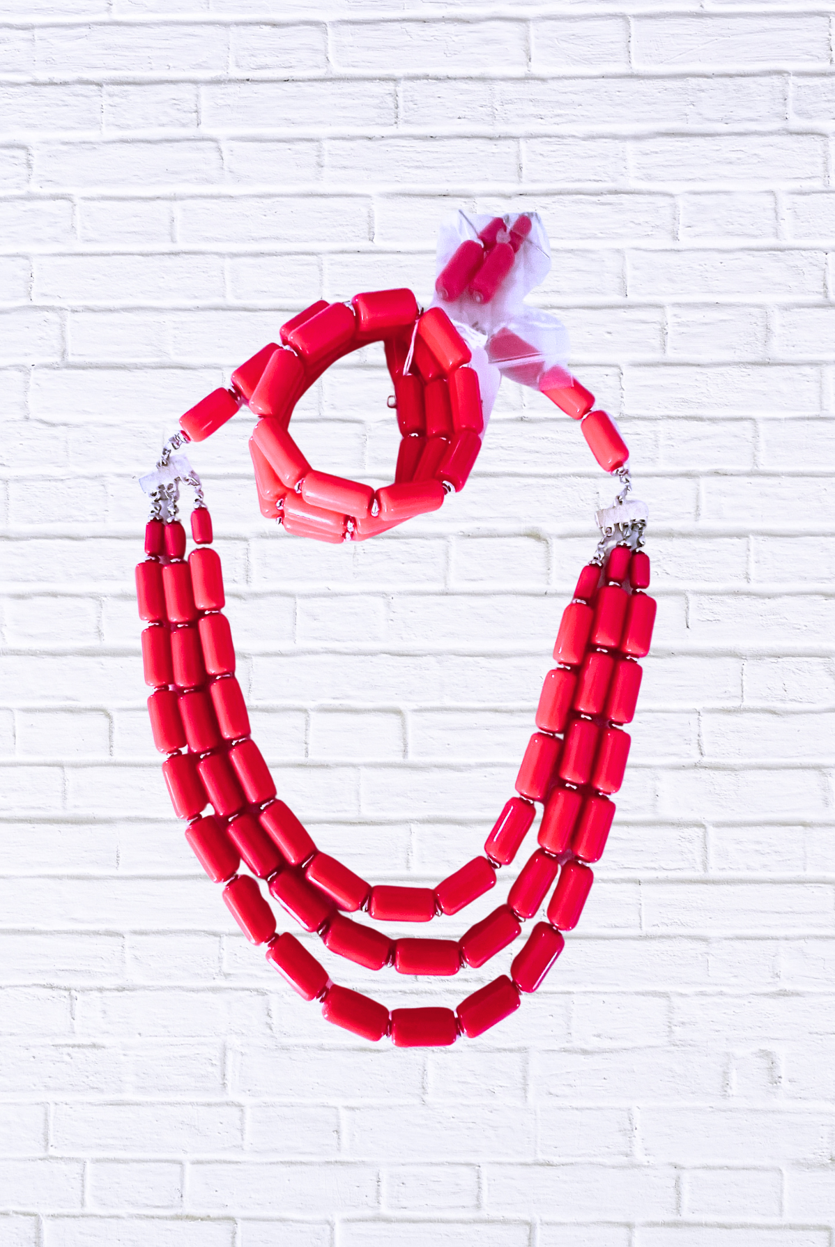 Bold Beaded Necklace & Bracelet Set – Triple Strand Statement Jewelry