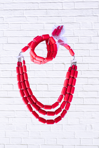Bold Beaded Necklace & Bracelet Set – Triple Strand Statement Jewelry
