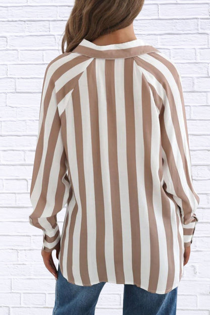 Striped Button-Down Shirt with Pockets for Women