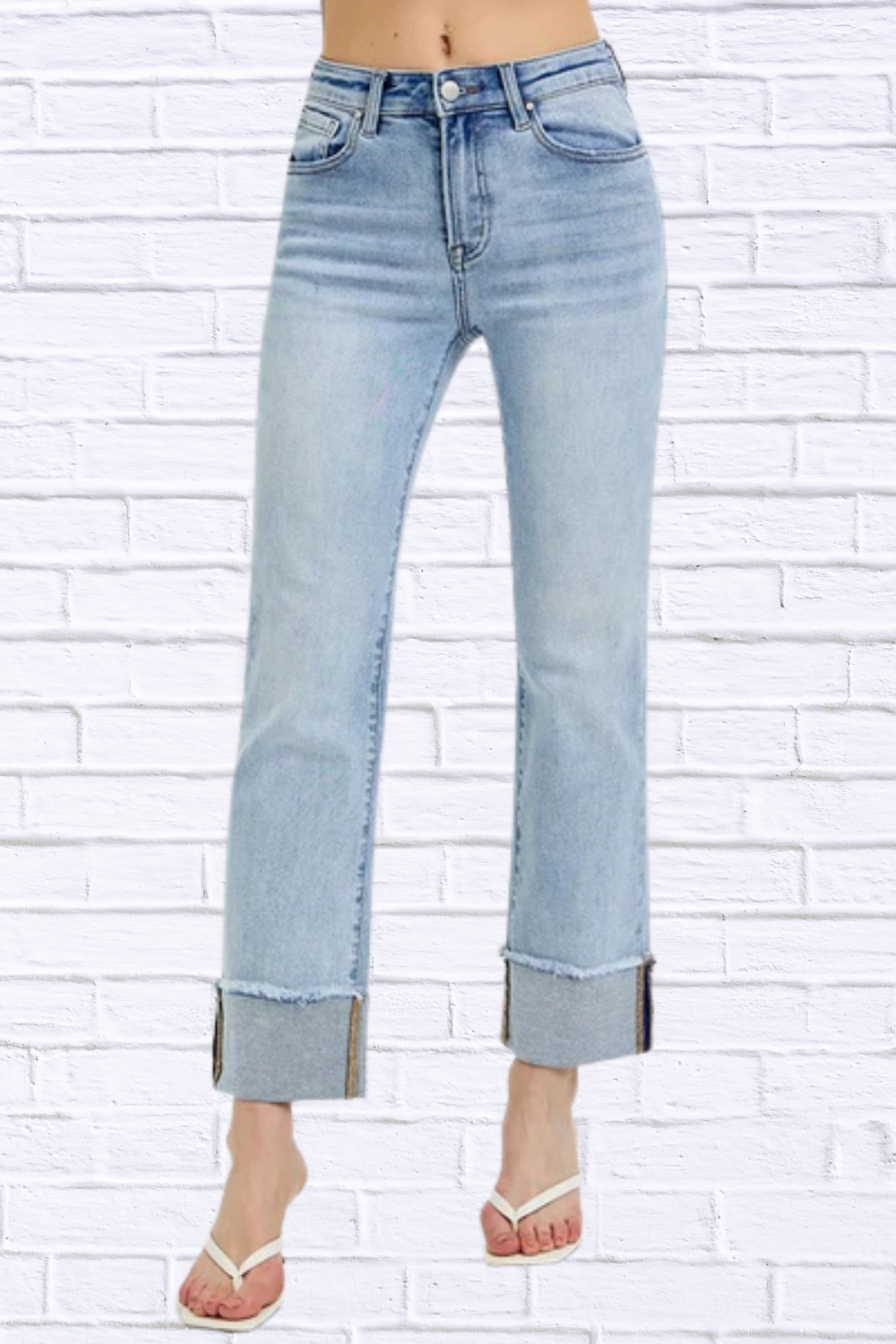 High Rise Straight Cuffed Relaxed Jeans