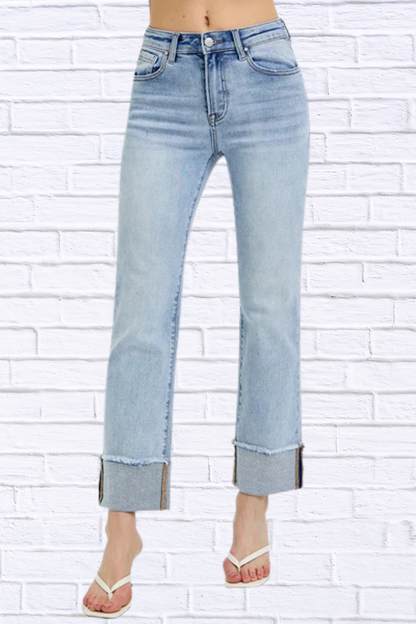 High Rise Straight Cuffed Relaxed Jeans