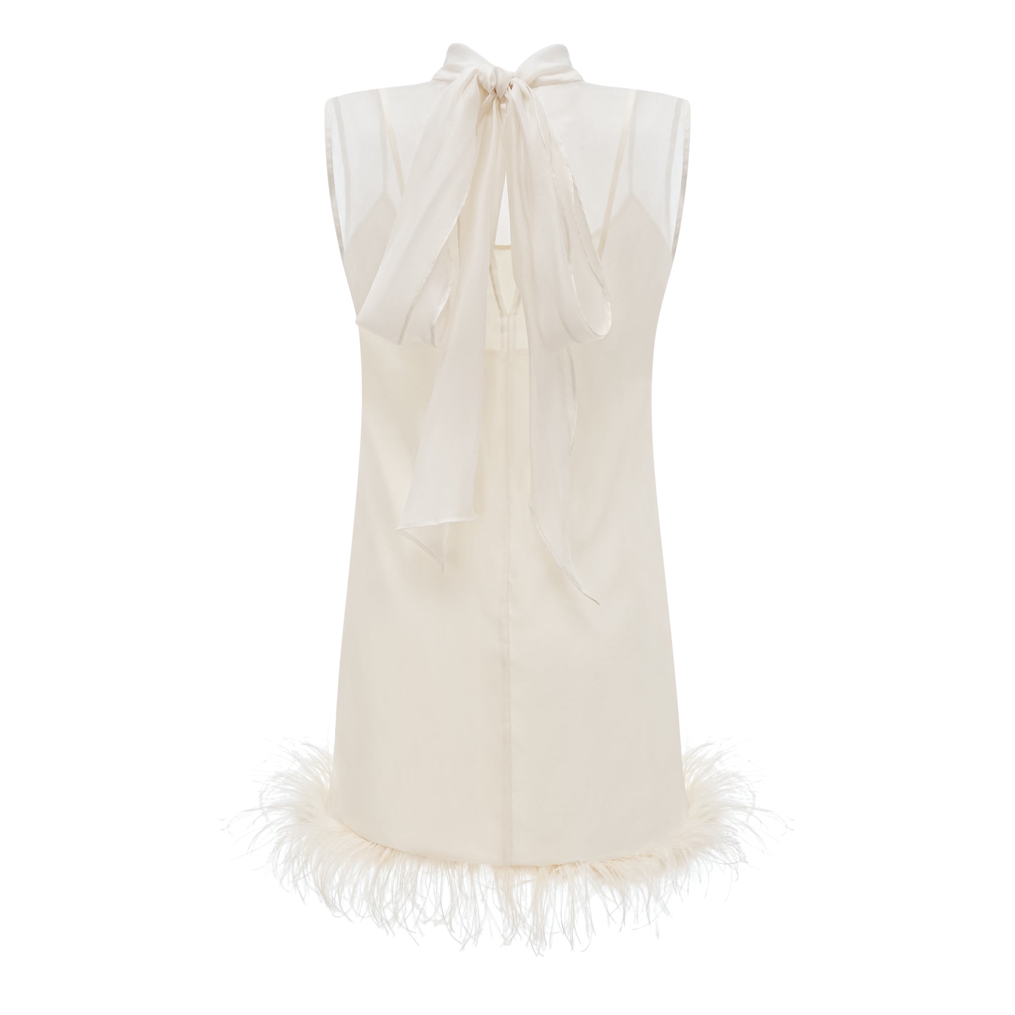 Adrienne White Feather Trim Mini Dress