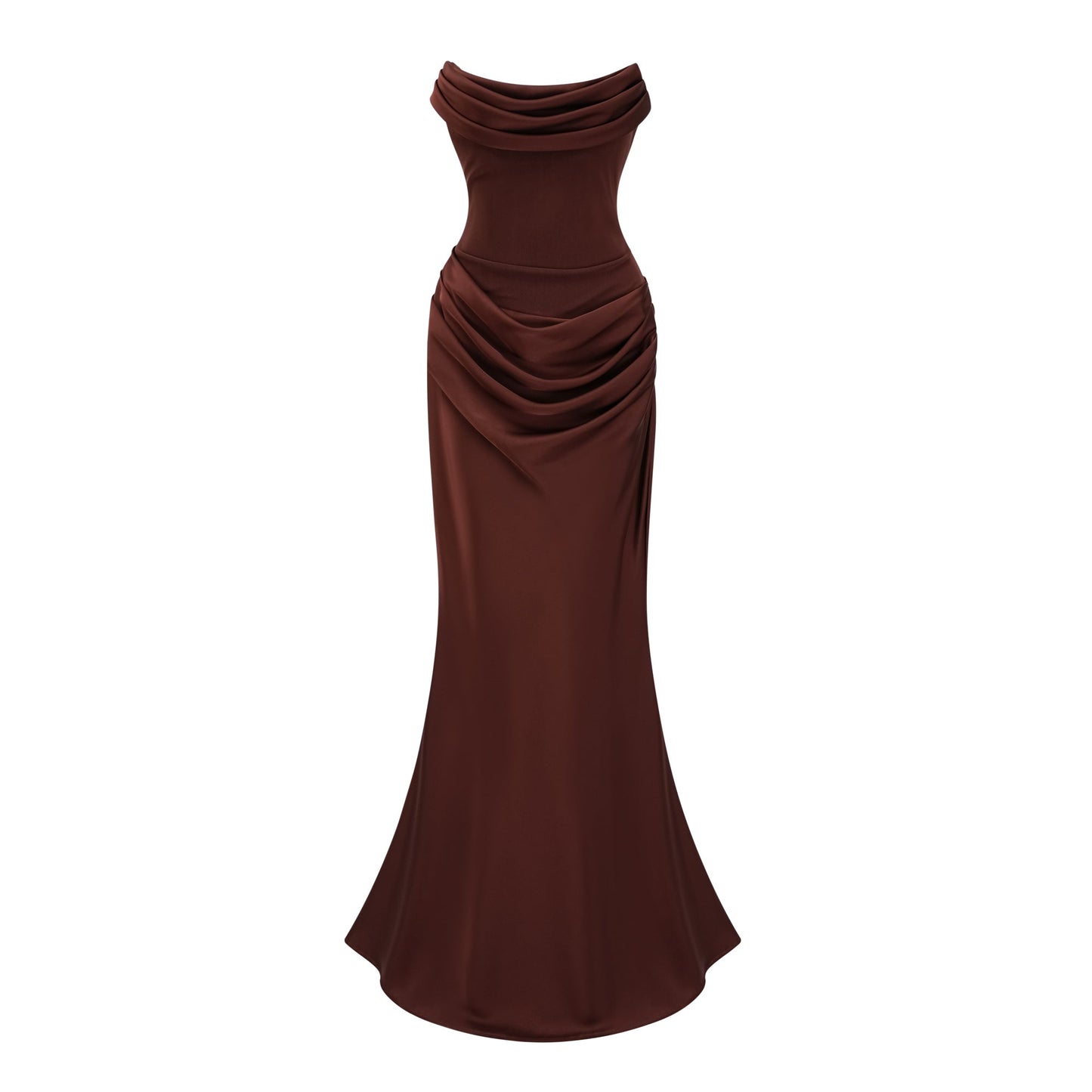 Vedette Brown Ruched Corset Maxi Dress