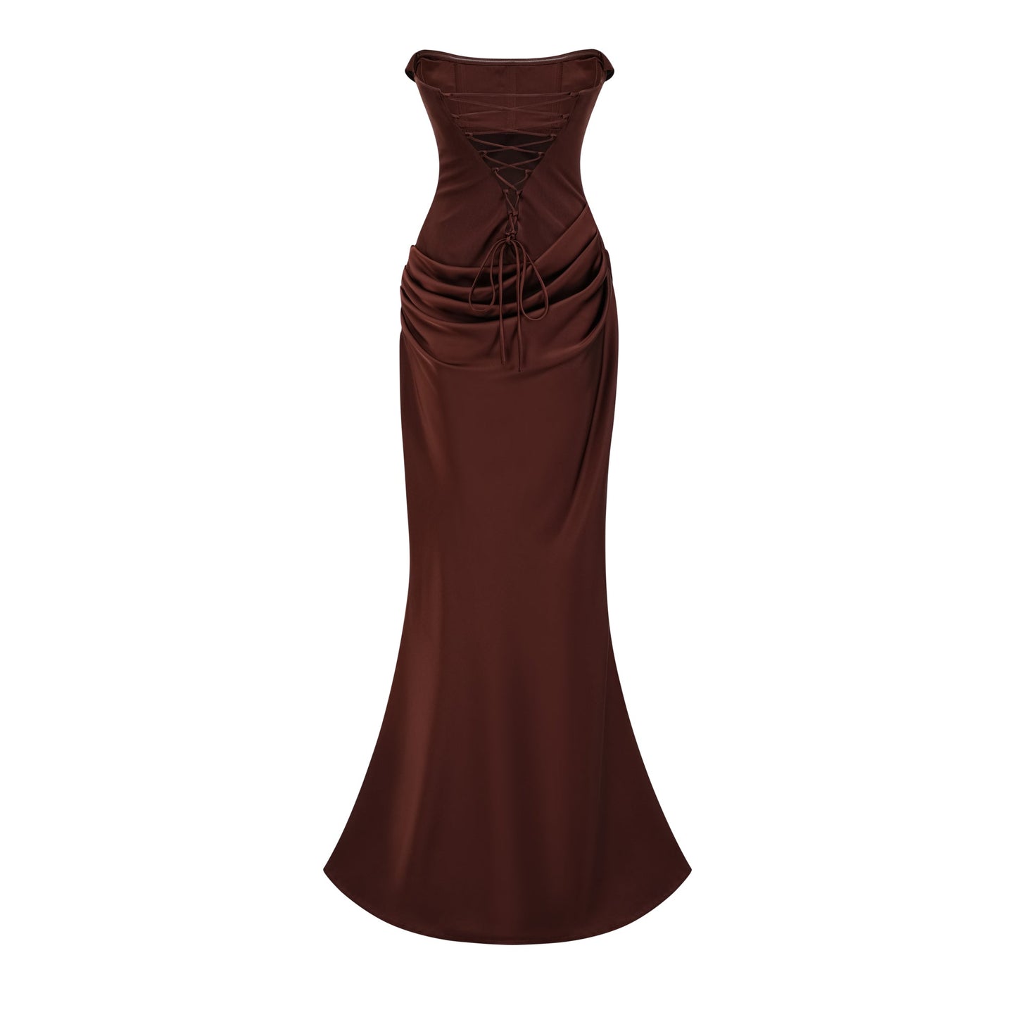 Vedette Brown Ruched Corset Maxi Dress