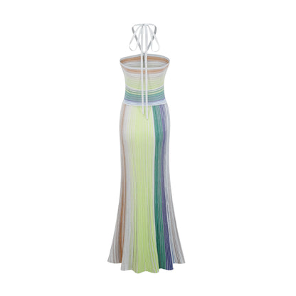 Serelith Metallic Knit Backless Maxi Dress