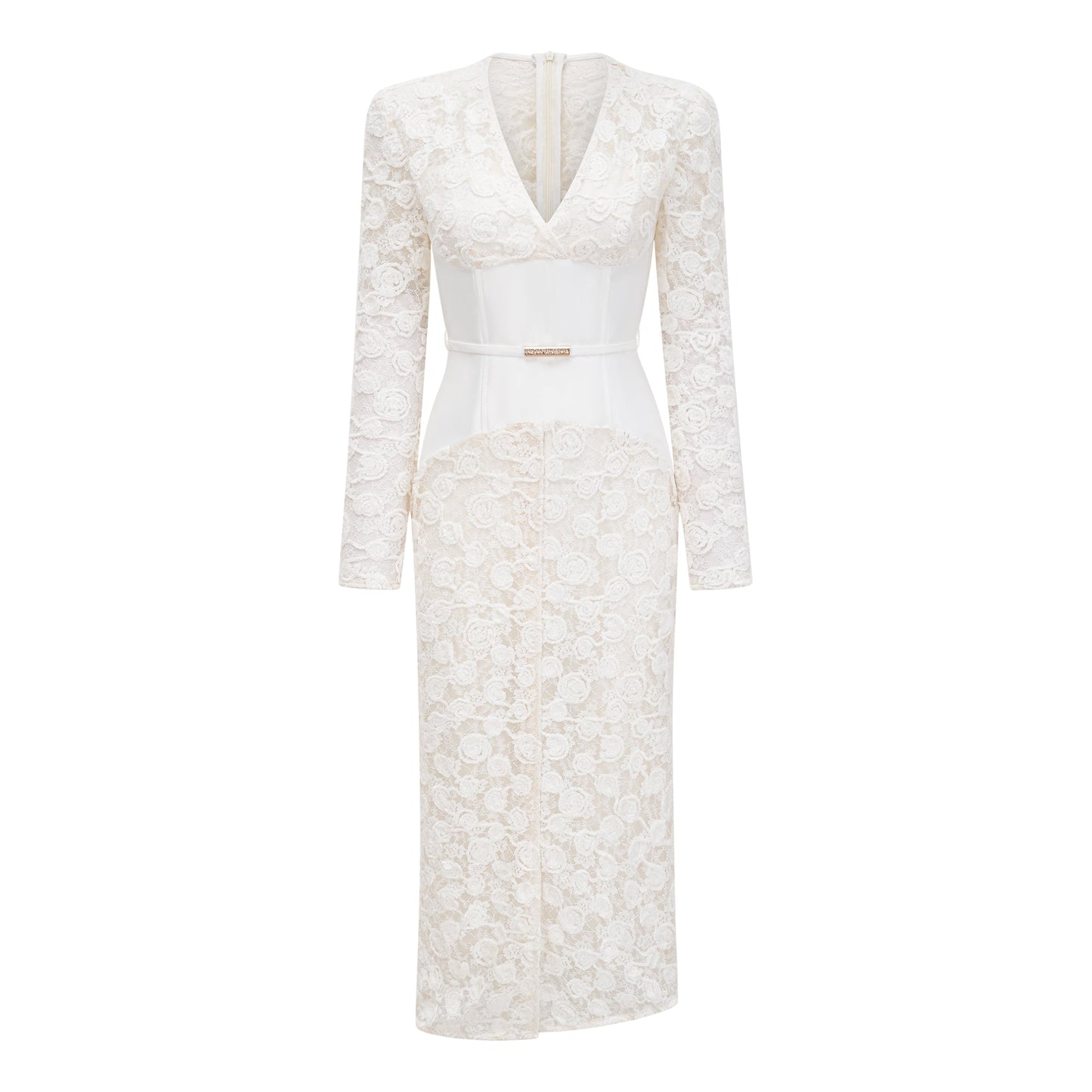 Oona White Floral Lace Pencil Midi Dress