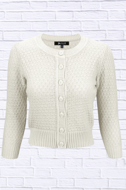 3/4 Sleeve Cute Pattern Cropped Cardigan Sweater