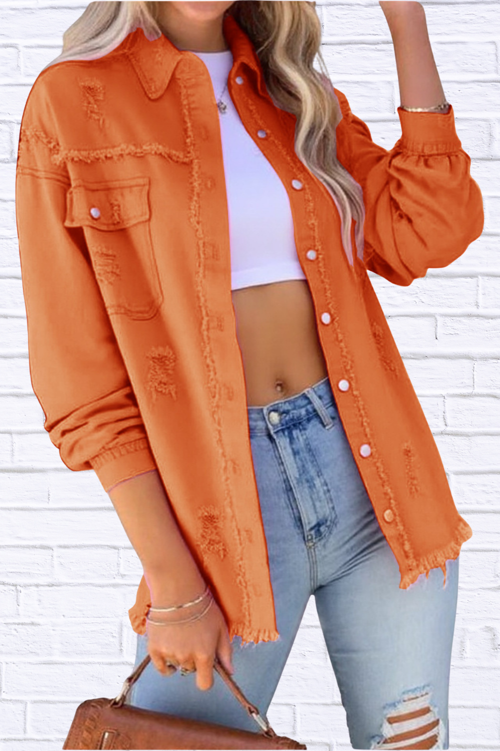 Distressed Denim Jacket with Frayed Edges