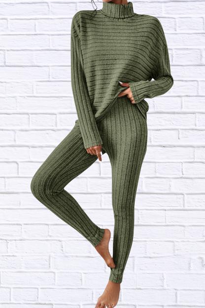 Ribbed Turtleneck Top and Pants Set