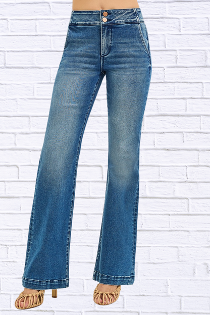 RISEN Full Size Tummy Control High Rise Bootcut Jeans with Double Button Waistband Plus Size