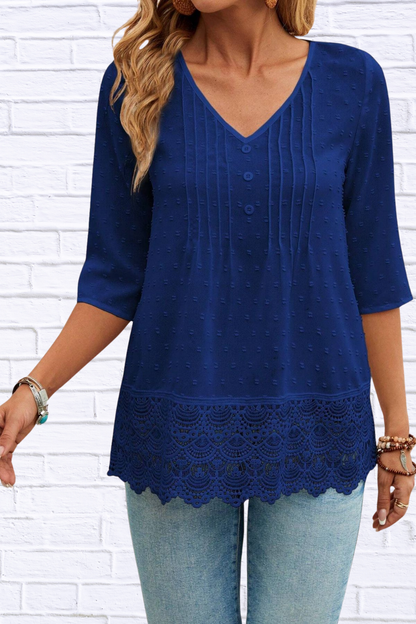 Lace Hem V-Neck Blouse