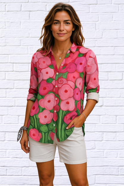 Woven Shirting Top with Button Detail Women'S Floral Print Shirt