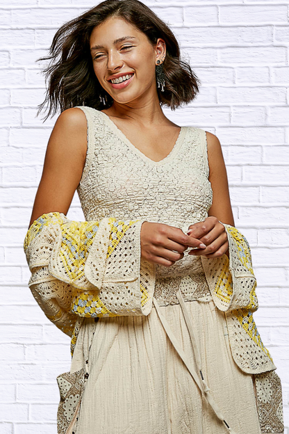 Elenor Open Front Crochet Cardigan with Granny Square Pattern