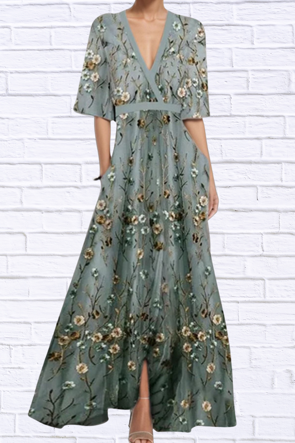 Floral Print Half Sleeve Maxi Dress