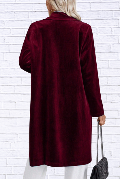 Lapel Collar Long Sleeve Longline Coat