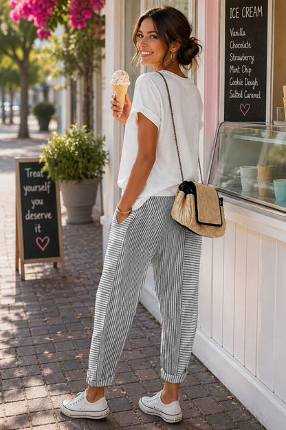 Full Size Striped Casual Pants Plus Size