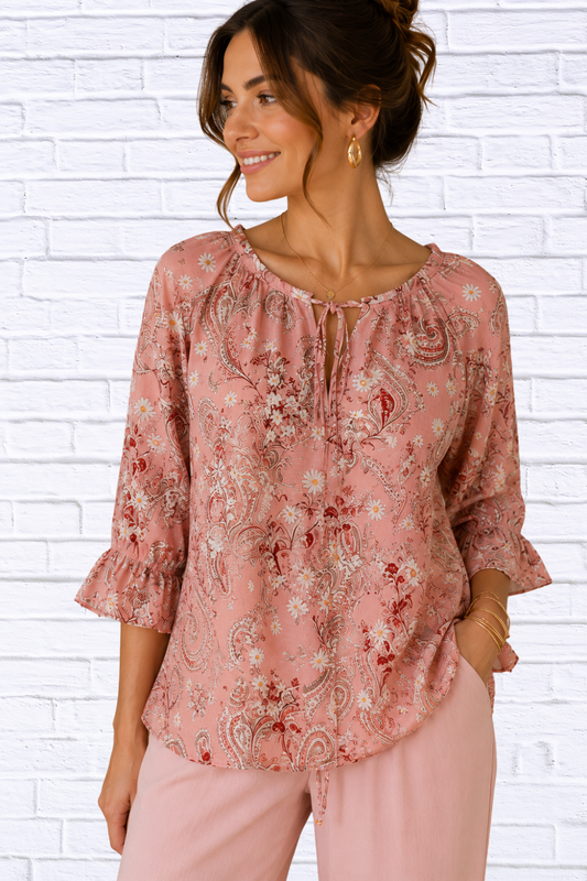 Blush Paisley Floral Blouse for Women | Boutique Top