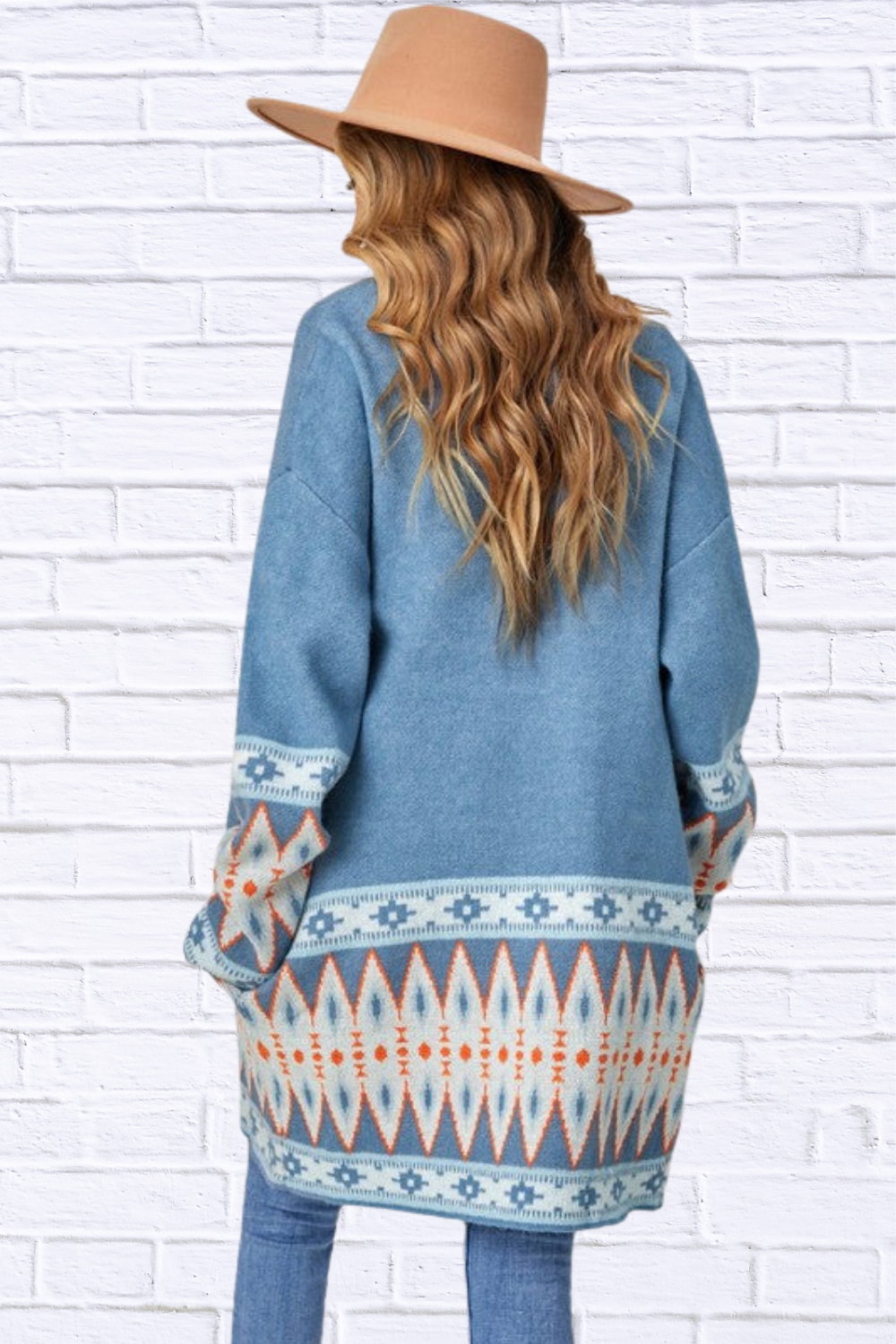 Aztec Print Open Front Knitted Cardigan